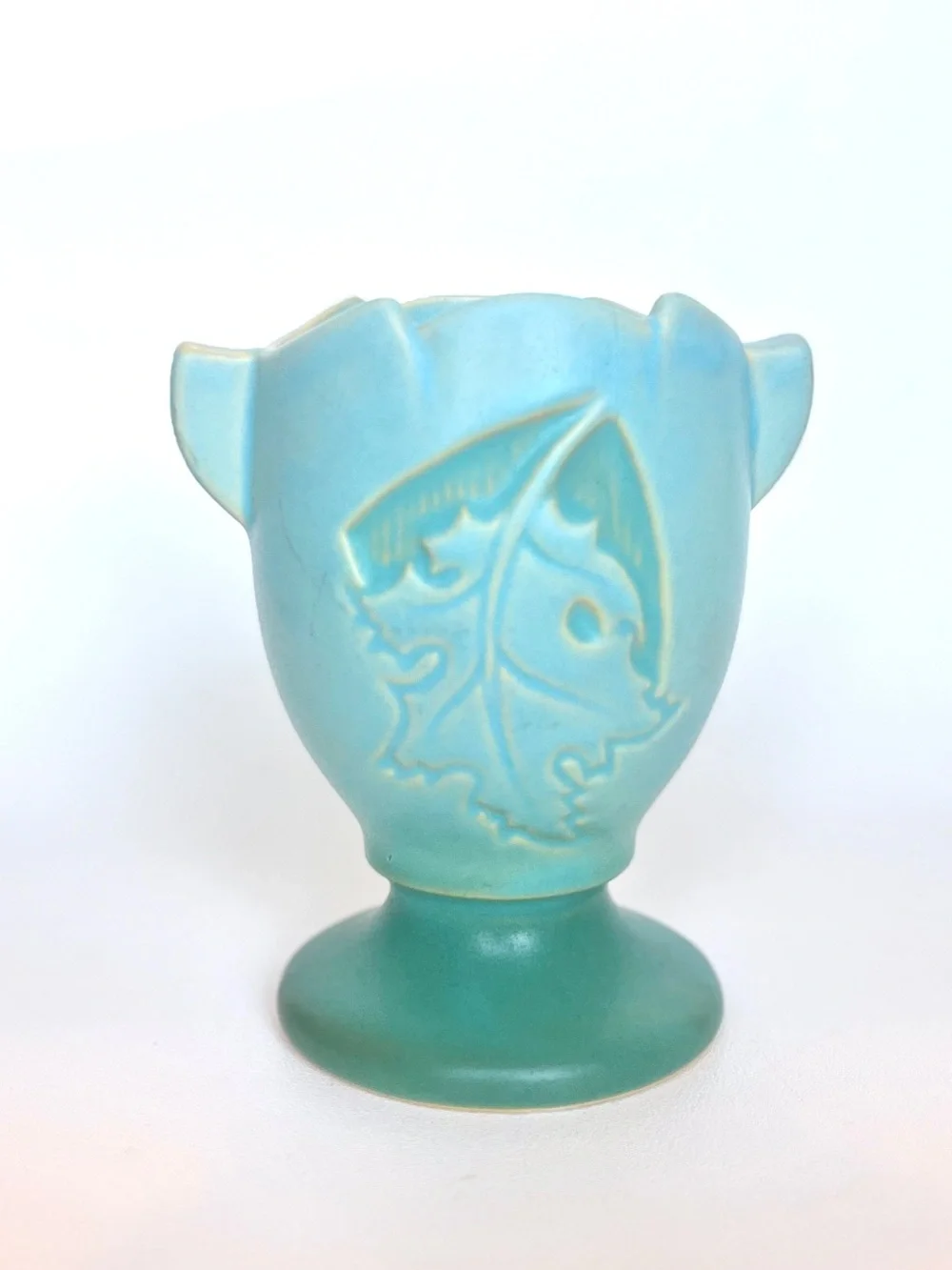 Roseville Silhouette 779-5 Vase Aqua Blue Seafoam Oak Leaf Urn Flower Arrranger